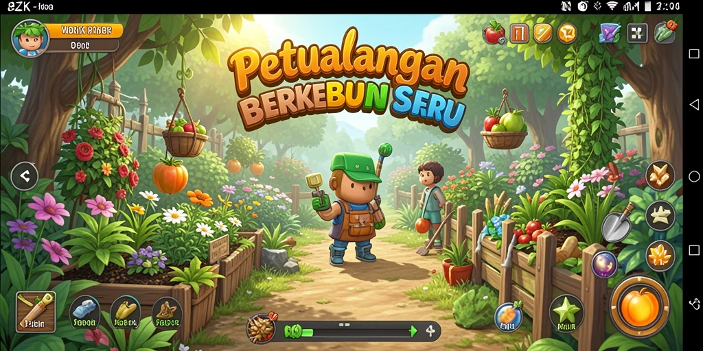 Screenshot gameplay menunjukkan aktivitas berkebun yang seru dan menarik.