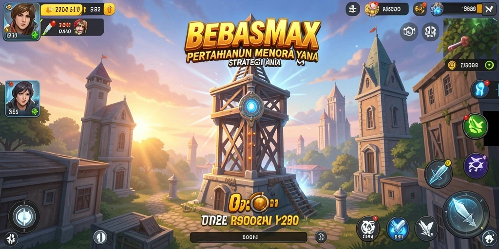 Tampilan gameplay BEBASMAX dengan pertahanan menara yang menakjubkan.
