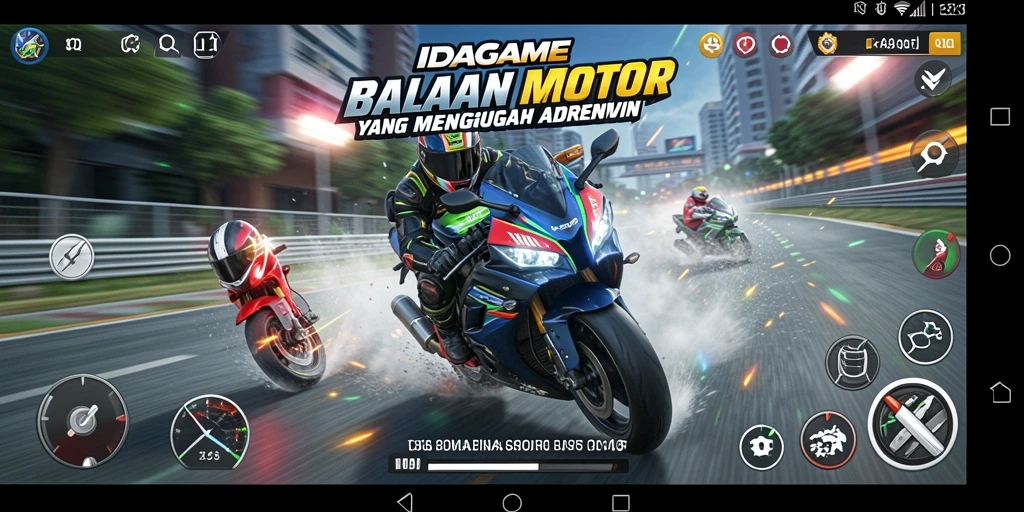 Tampilan gameplay IDAGAME yang seru dan penuh aksi saat balapan motor.