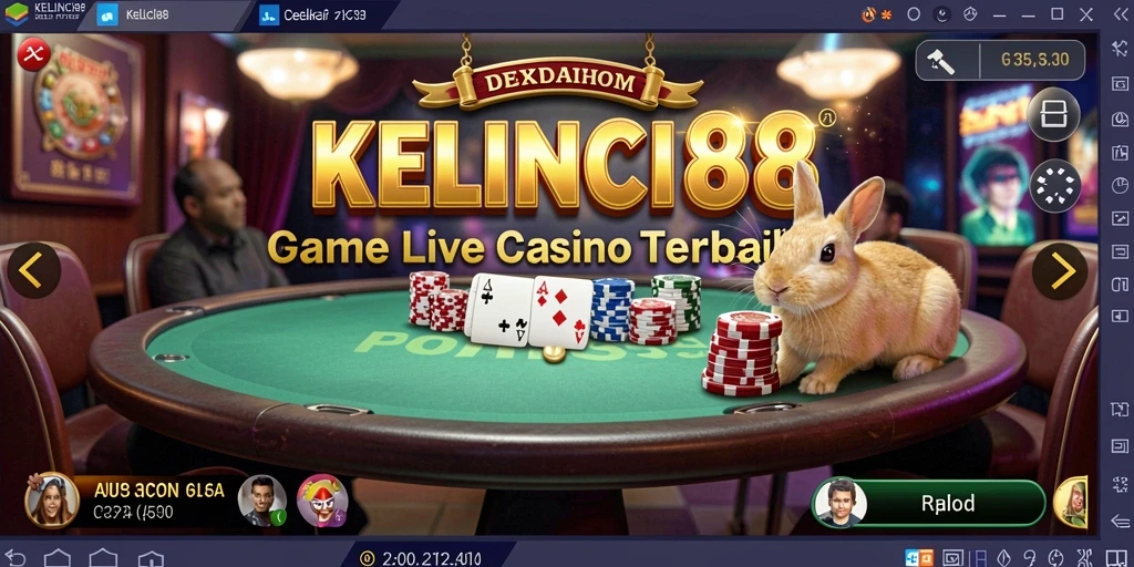 Screenshot gameplay <strong>KELINCI88</strong> dengan dealer profesional dan suasana kasino langsung.