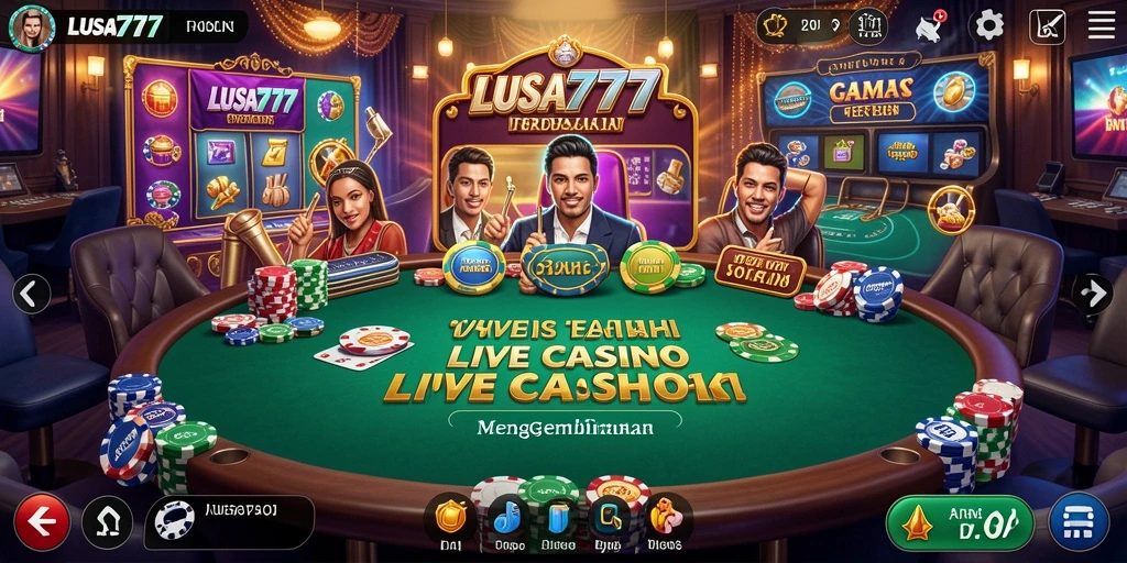 Screenshot gameplay LUSA777 menunjukkan dealer langsung dalam aksi.