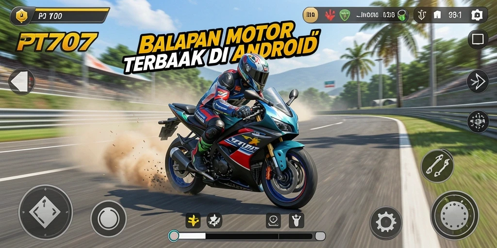 Screenshot gameplay PT707 dengan balapan motor yang seru dan realistis.
